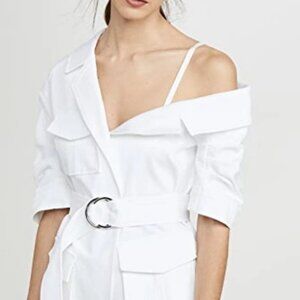 Cinq a Sept Milly Katie Belted Jacket Dress in White Denim Size 6